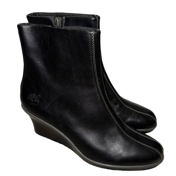 Timberland Leather Zip Wedge Ankle Boots Black Size 5.5 - Picture 1 of 6